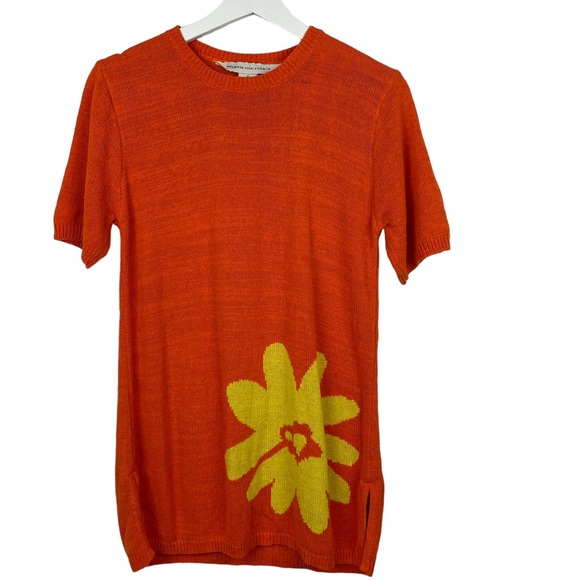 MELROSE SILK STUDIO Silk Sunflower Short Sleeve Tunic Sweater Top Size Small - Picture 1 of 7